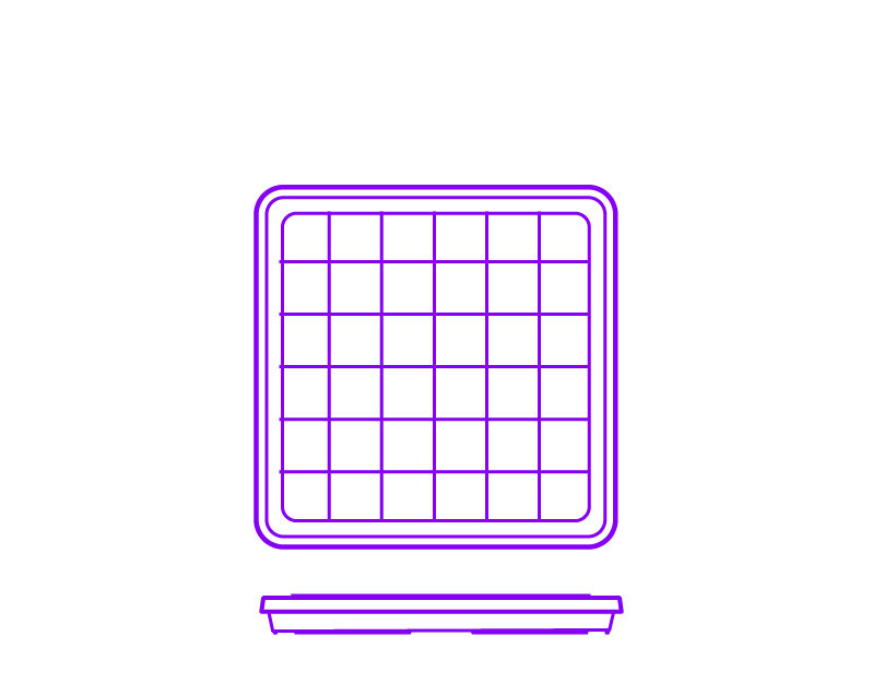 Diagram of a 100 x 100 x 25 mm high-profile square gridded plate