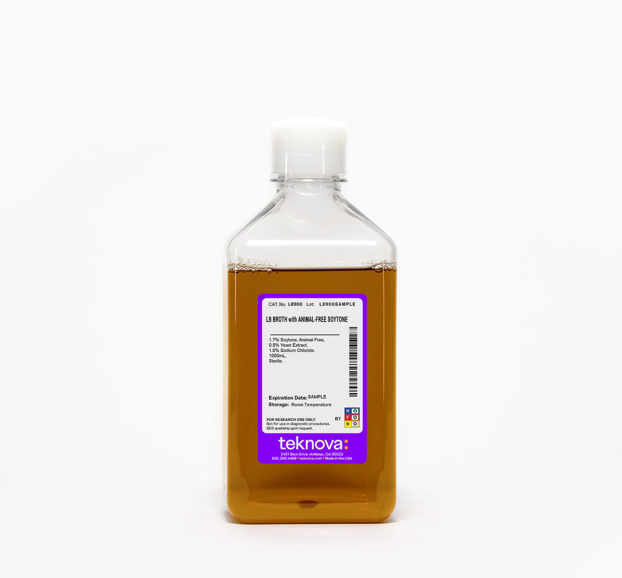 LB Broth with Animal-Free Soytone in a 1000 mL bottle