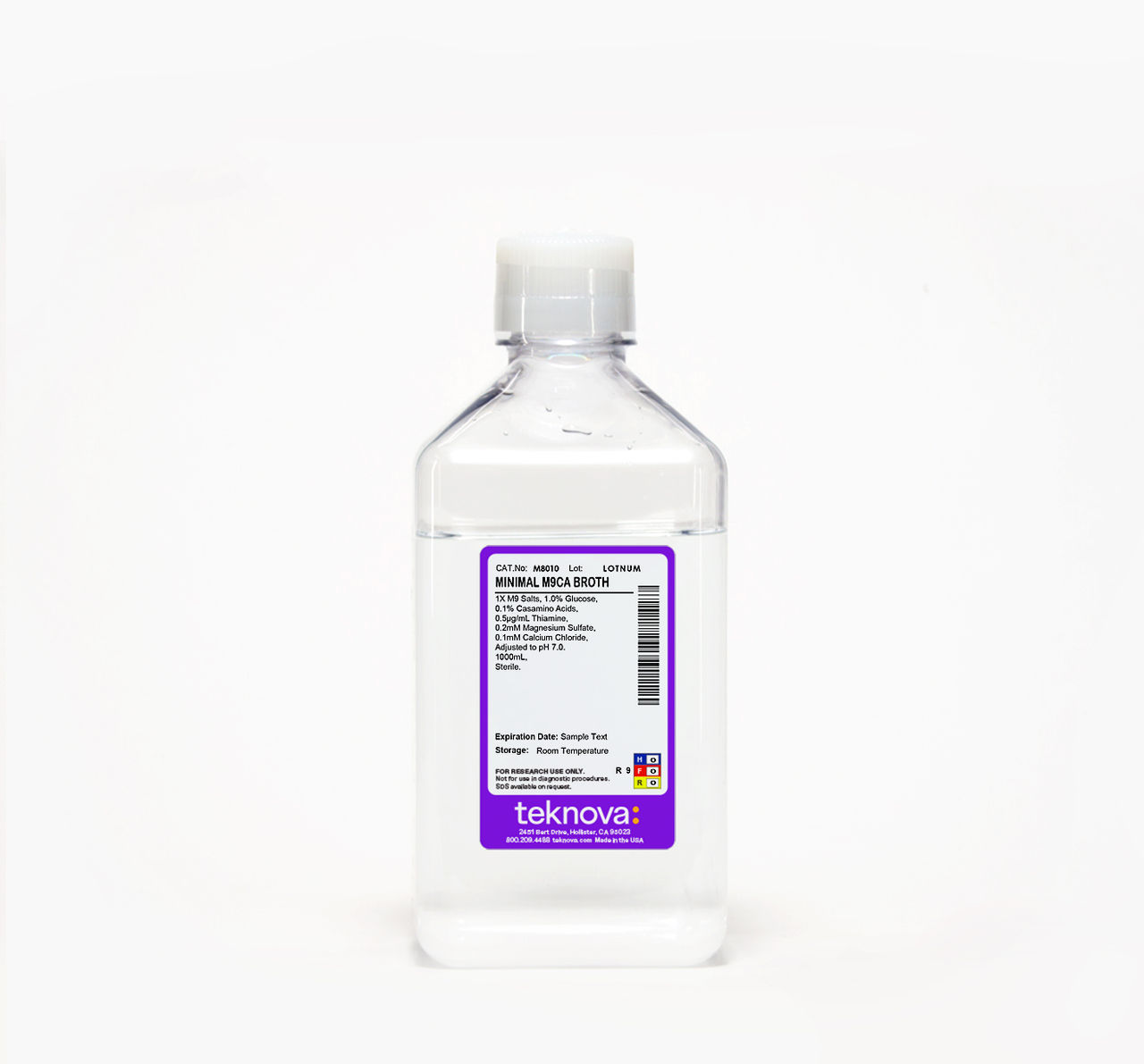 Minimal M9CA Broth in a 1000 mL bottle