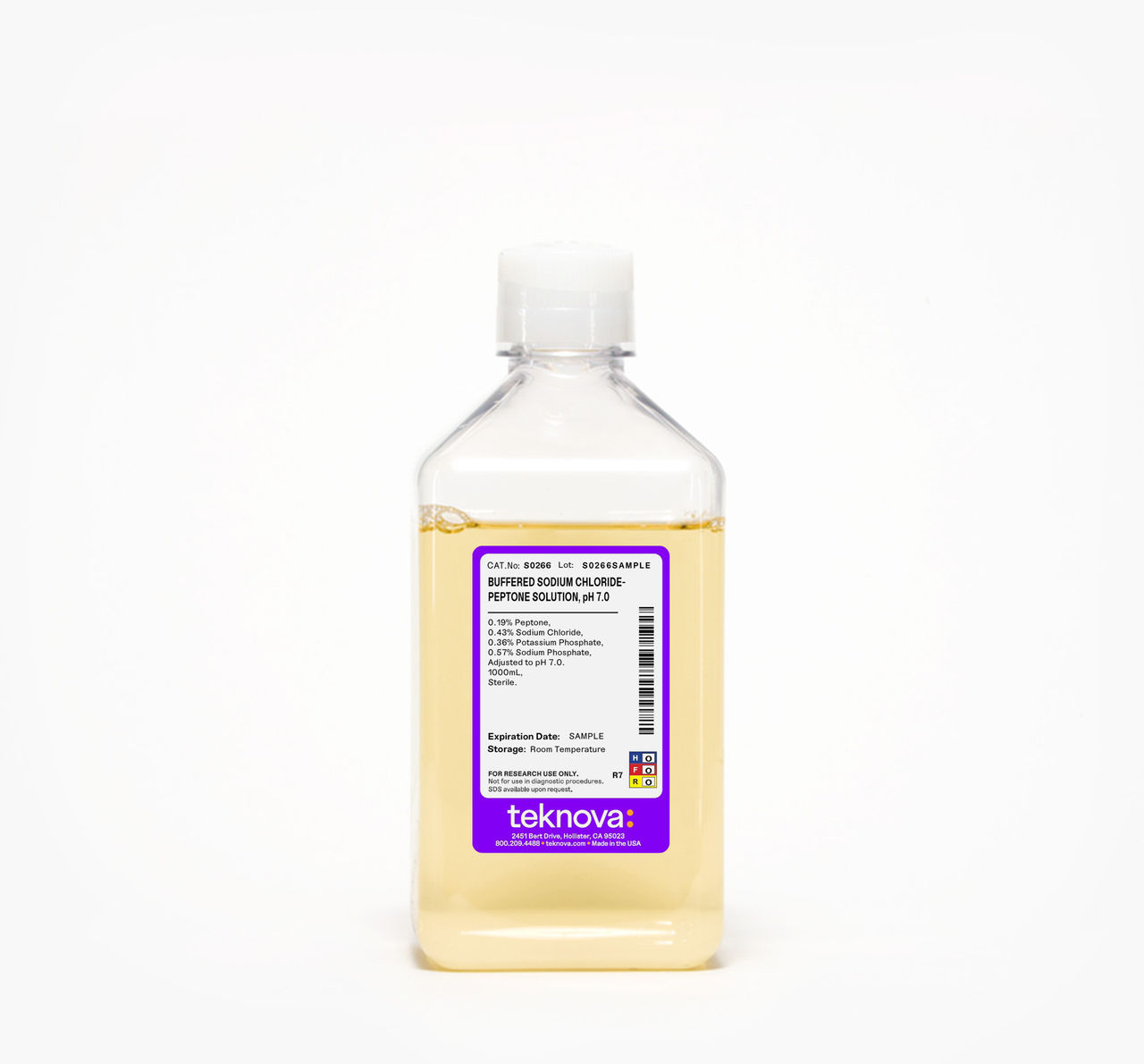 Buffered Sodium Chloride-Peptone (0.19%) Solution, pH 7.0, in a 1000 mL bottle