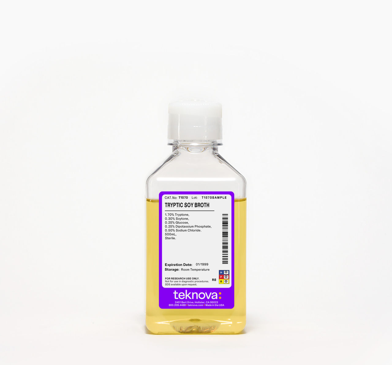 Tryptic Soy Broth in a 500 mL bottle