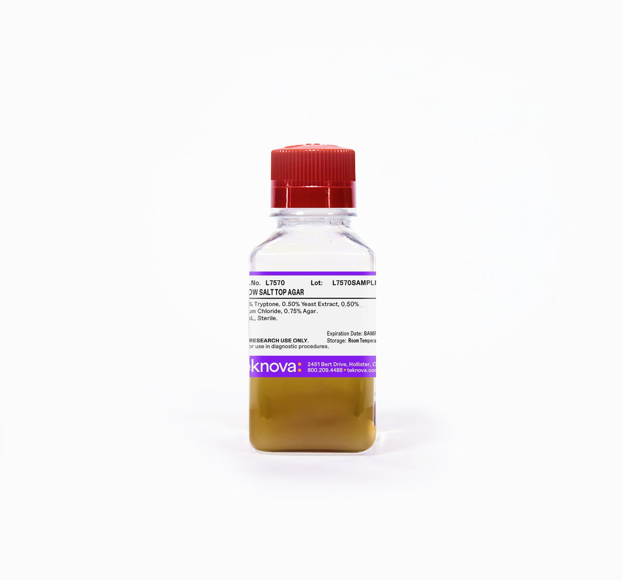 LB Low Salt Top Agar in a 100 mL bottle