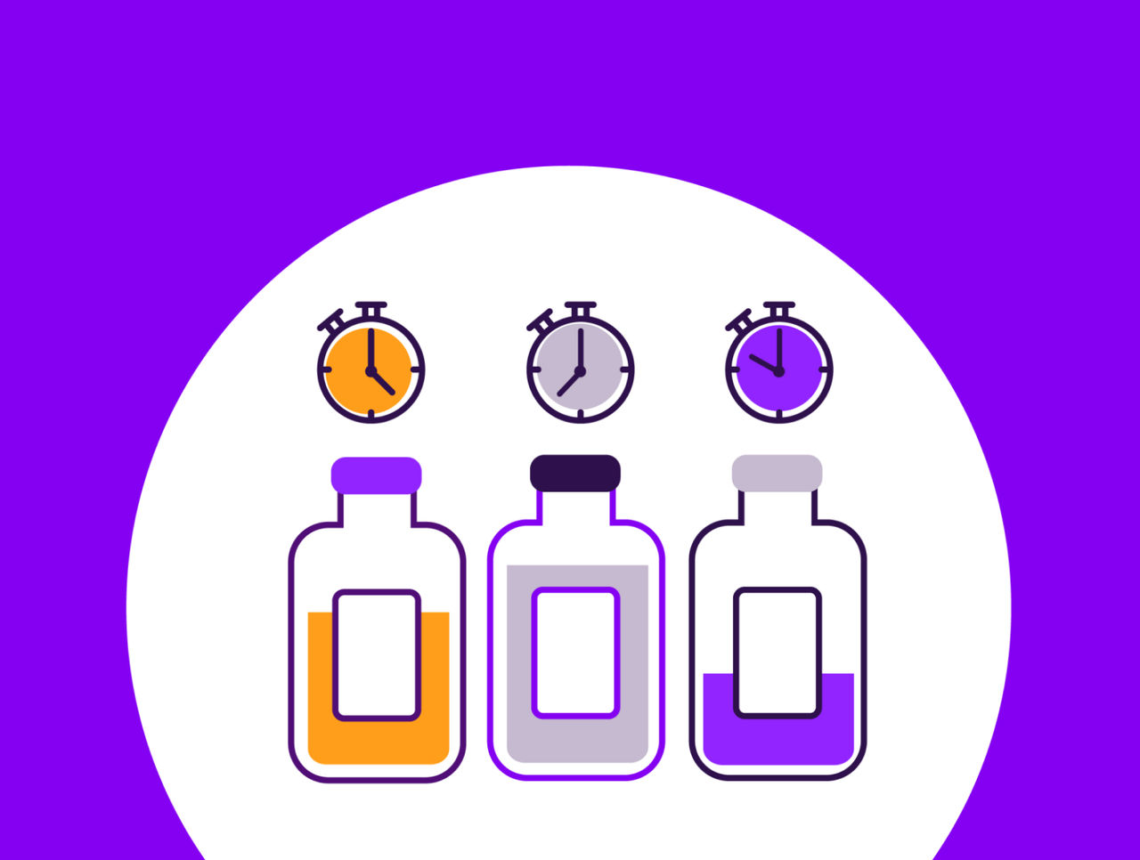 Illustration of various custom products with clocks representing stability testing