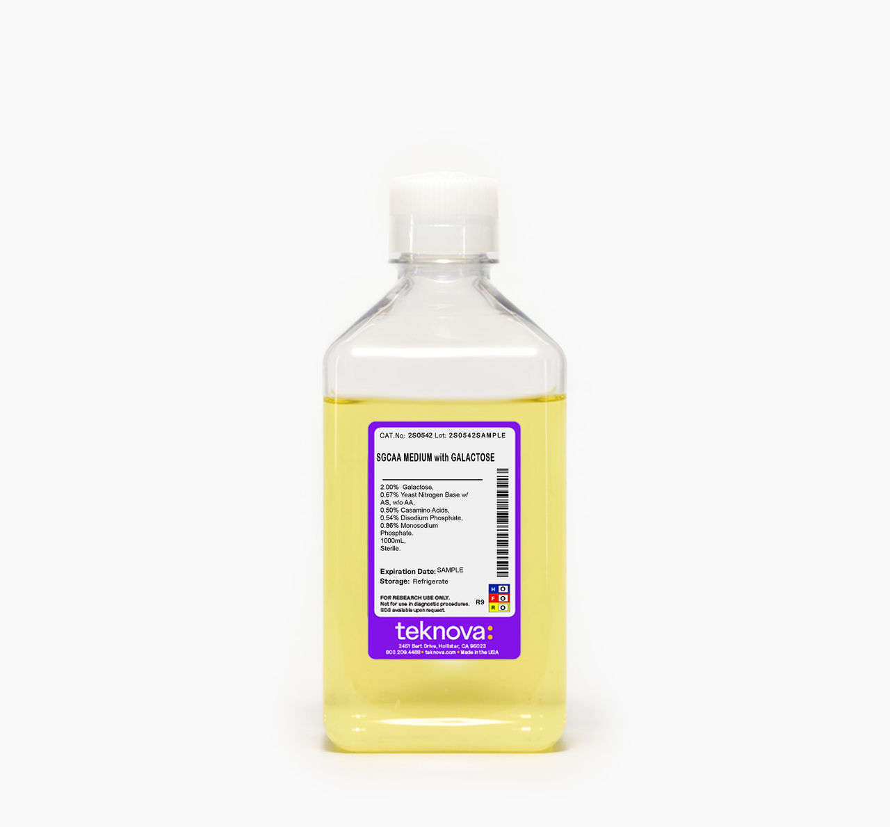 SGCAA Media with Galactose in a 1000 mL bottle