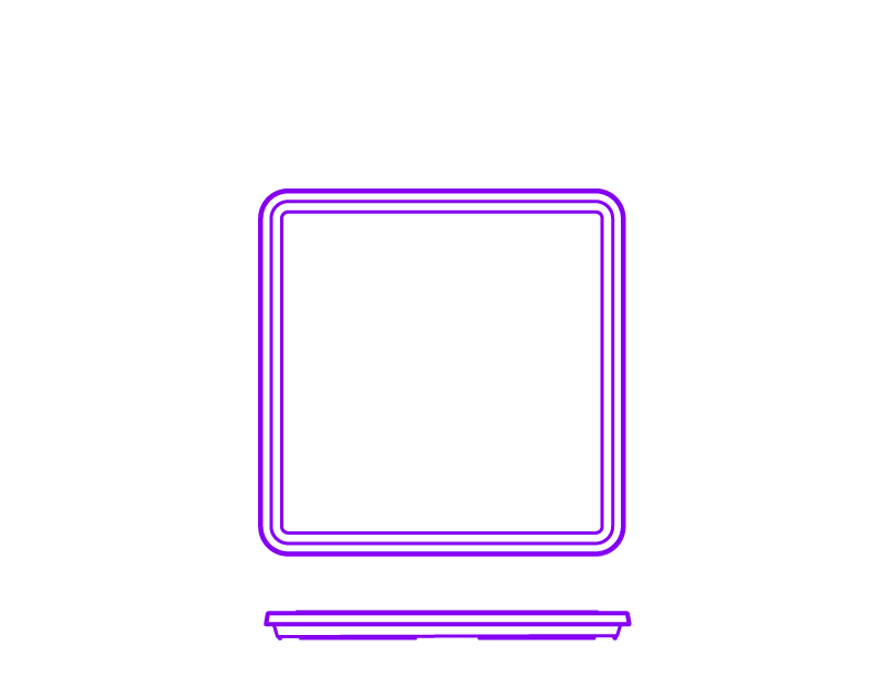 Diagram of 100 x 100 x 20 mm low-profile square plate