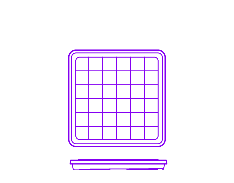 Diagram of a 100 x 100 x 25 mm high-profile square gridded plate