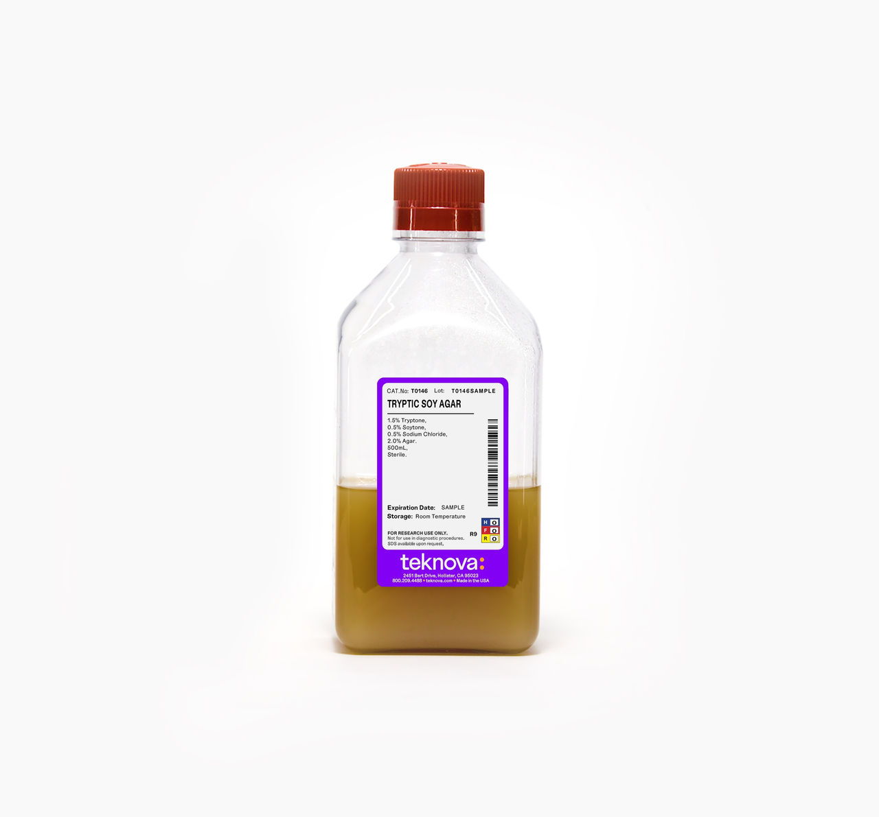 Tryptic Soy Agar in a 500 mL bottle
